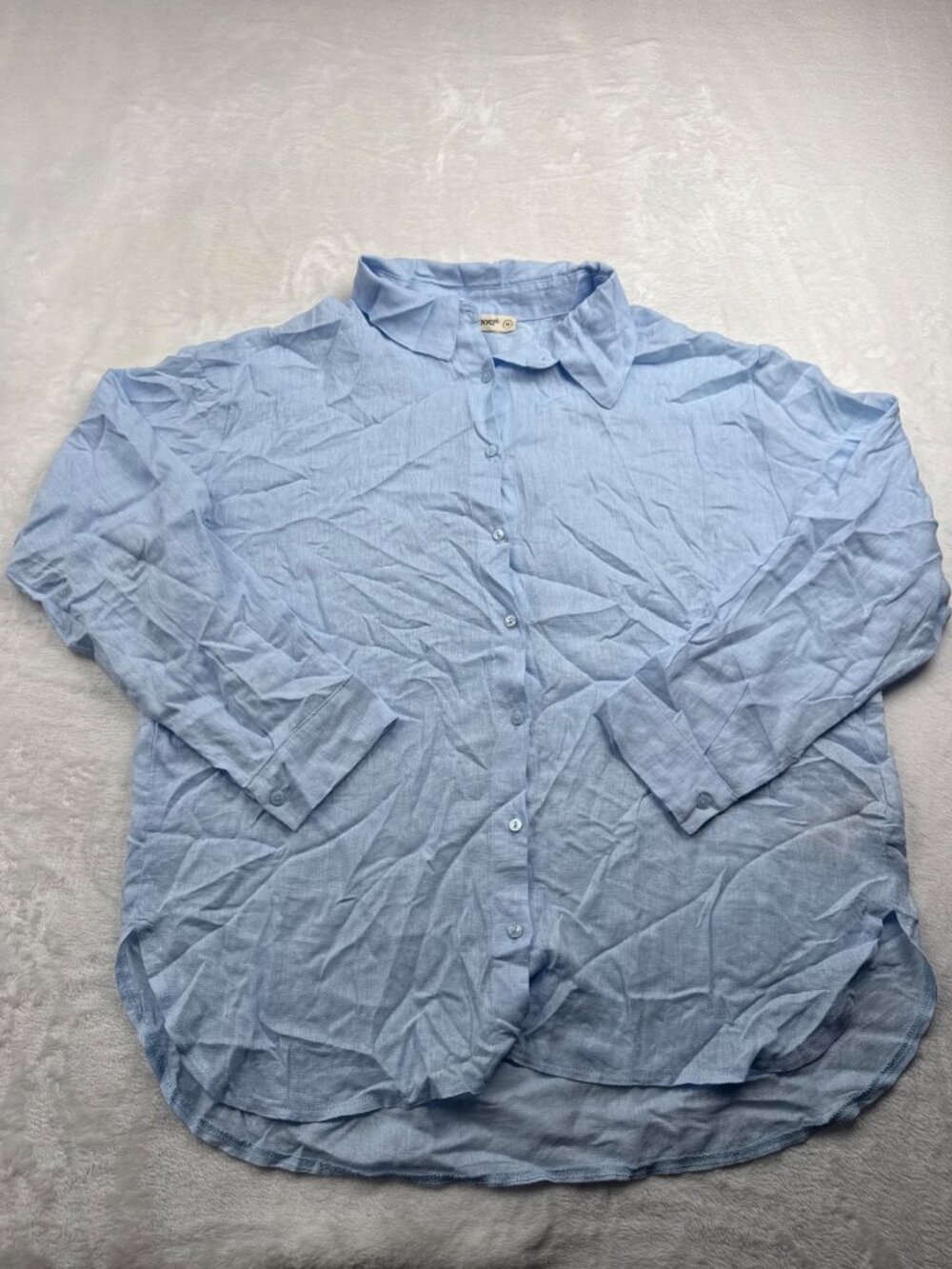Blanknyc Womens Light Blue Linen-Blend Button-Up Shirt Size M